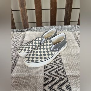 Vans gray checkered slip-ons